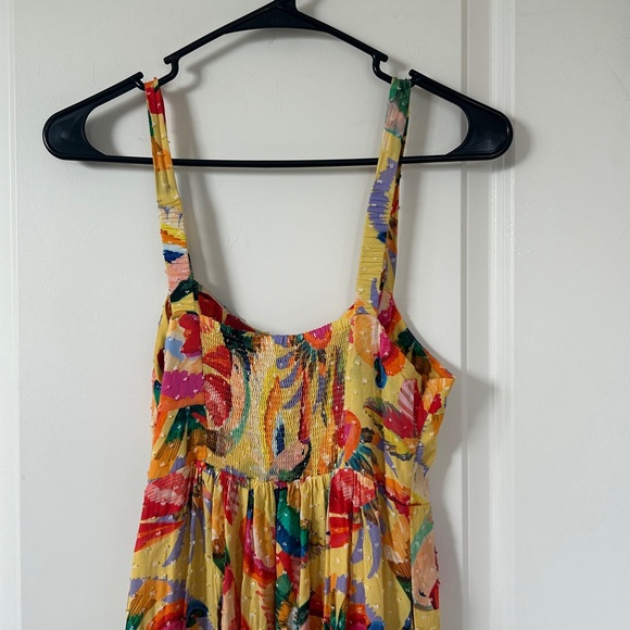 FARM RIO sz XS Tropical Textured Tiered Maxi Dress Birds smocked back - Picture 7 of 7